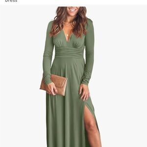 Elegant Olive Green Long Sleeve Dress